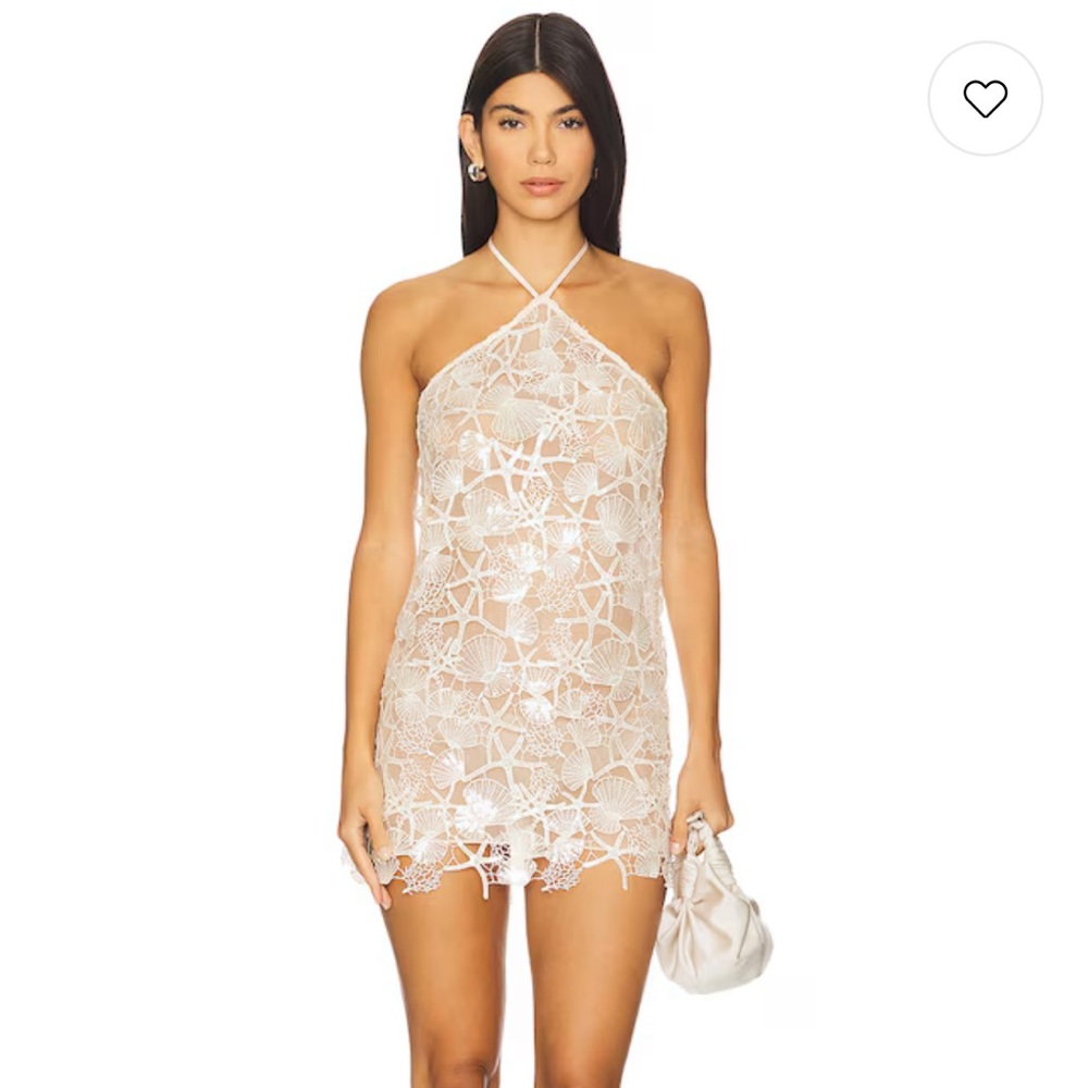 Retrofete White Crochet Halter Mini Dress
